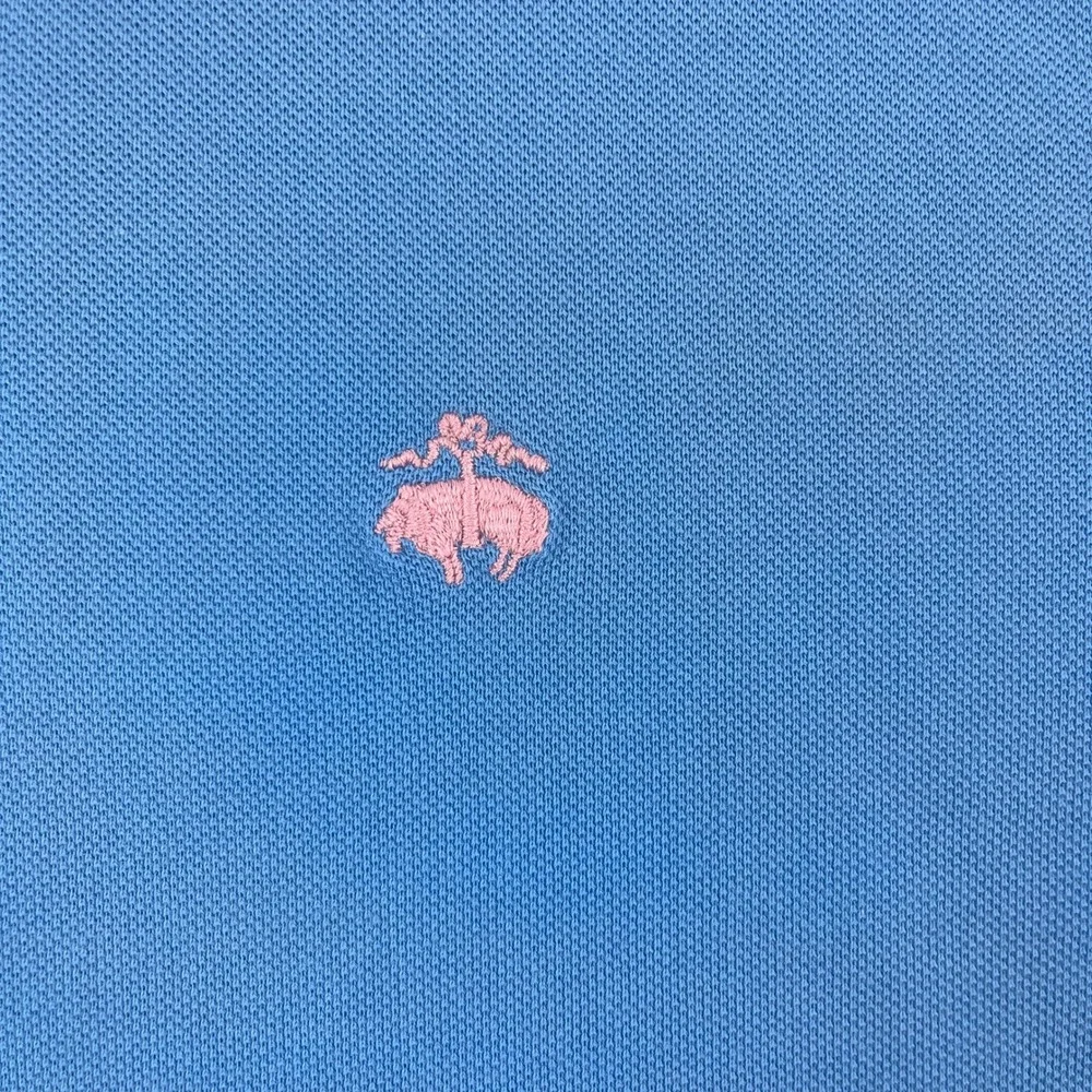 Brooks Brothers Men Small Blue Polo Shirt Performance Original Fit Pink Logo